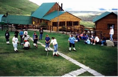 A number of guests ready to go grass skiing